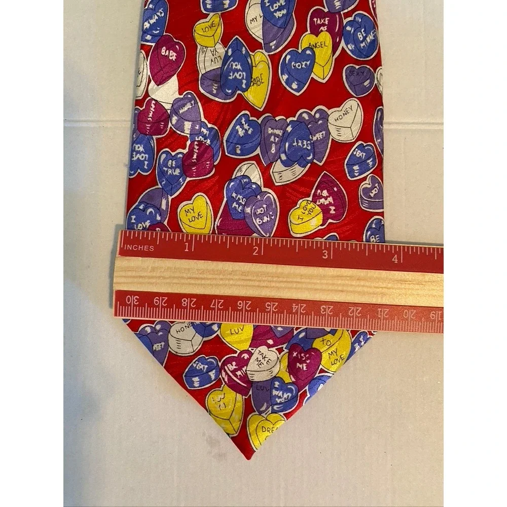 Red Silk Conversation Hearts Valentine Candy Print Mens Necktie Holiday Tie